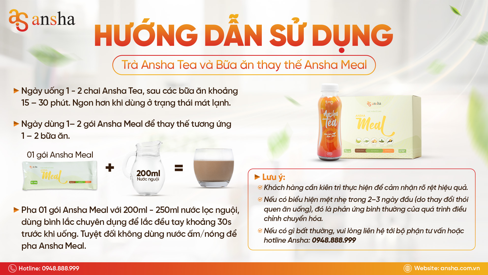Hướng dẫn sử dụng Ansha Tea & Meal